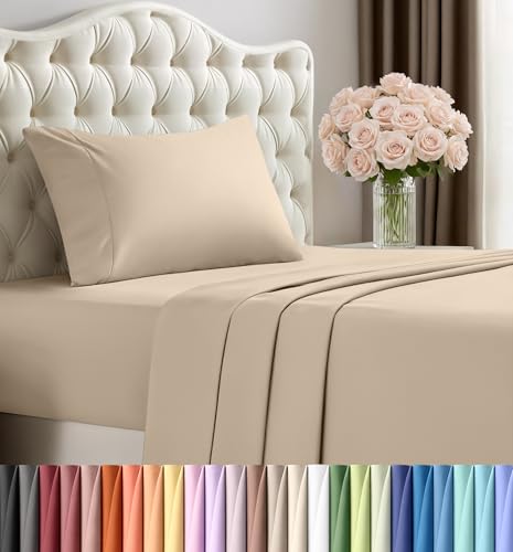Utopia Bedding Twin Sheet Set – 3 Piece Bed Sheets for Twin Size Bed, Soft and Breathable Microfiber, Includes 1 Fitted Sheet, 1 Flat Sheet and 1 Pillowcase – Oeko Tex (Sand)