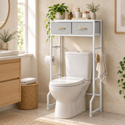 Over the Toilet Storage Shelf Short 2-Tier Bathroom Organizer White
