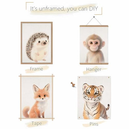 VOLIX Set of 6 Wall Art Unframed Jungle Animal Wall Hanging Decor for Kids Room, Nursery, Safari Themed Birthday Party, 8" x 10"