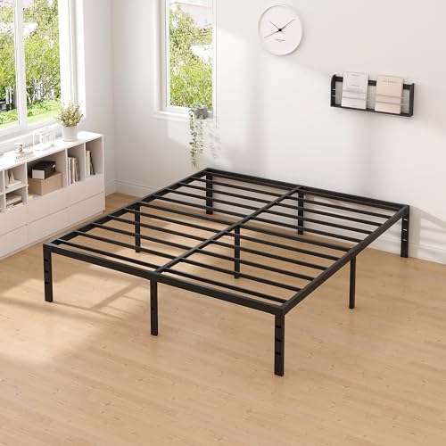 NEW JETO Metal Bed Frame,Twin Size Bed Frame with Storage Space,Heavy Duty Sturdy Mattress Foundation,Easy Assembly,No Box Spring Needed, Black,14 Inch,Twin