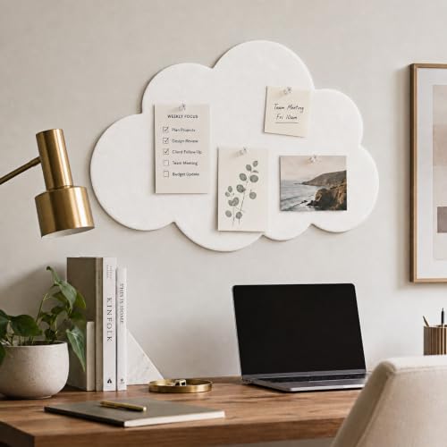 White Cloud Felt Bulletin Board 24 x 18 in with 20 Push Pins - Cloud-Shaped Wall Decor