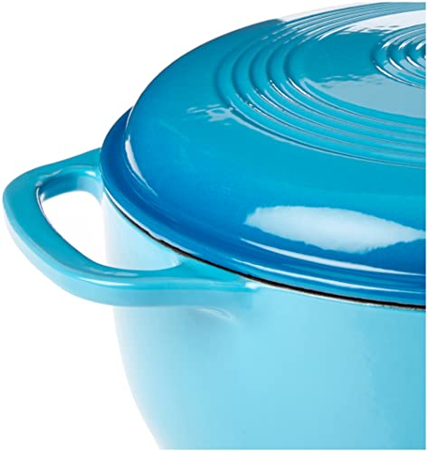 Lodge 6 Quart Enameled Cast Iron Dutch Oven with Lid – Dual Handles – Oven Safe up to 500° F or on Stovetop - Use to Marinate, Cook, Bake, Refrigerate and Serve – Cornflower Blue