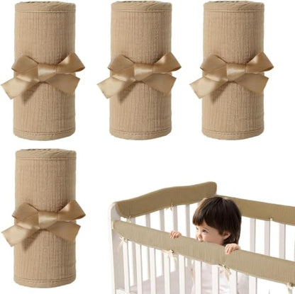 Baby Crib Rail Guard Cover, Adjustable Cotton Gauze Bed Edge Protector - White