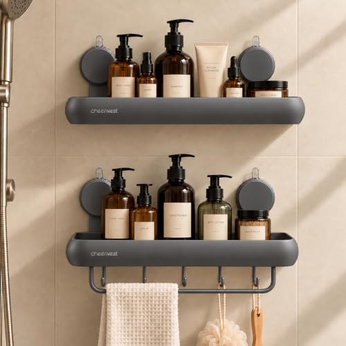 Dark Gray Shower Caddy Set - Suction Cup & Adhesive Bathroom Organizer 2 Pack