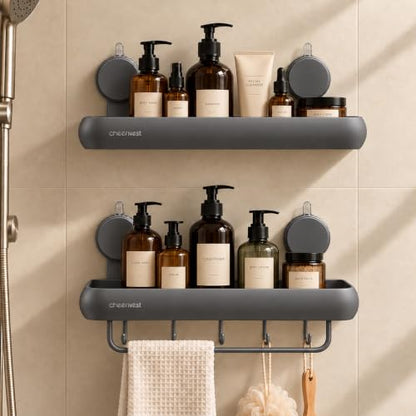 Dark Gray Shower Caddy Set - Suction Cup & Adhesive Bathroom Organizer 2 Pack