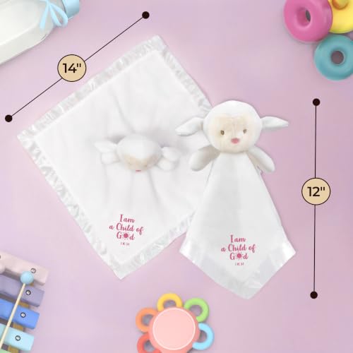 Christian Baby Lamb Lovey Blanket with Bible Verse - Baby Girl Dedication Gift