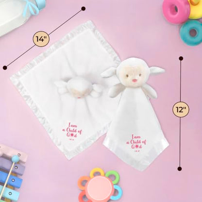 Christian Baby Lamb Lovey Blanket with Bible Verse - Baby Girl Dedication Gift