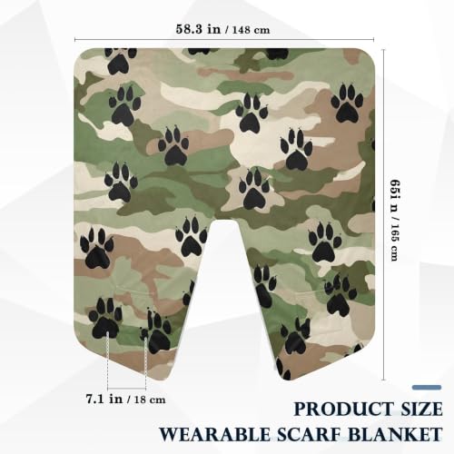 Wearable Blanket Shawl with Zipper & Pockets - Camo Print Cozy Loungewear