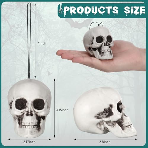 24 Pcs Halloween Skull Hanging Tree Ornaments - Realistic Plastic Decorations, 3.15x2.8x2.17 Inches