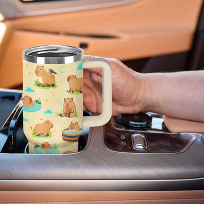 Capybara Tumbler 40 oz Water Bottle with Handle - Cute Animal Gift for Kids & Adults - Variation of THIS listing