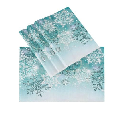 Christmas Burlap Placemats Set of 6 Snowflake Holiday Table Mats for Dining