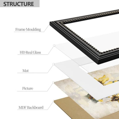 Everdeer 5x7 Black Picture Frame with Gold Beaded Border - Wall & Tabletop Display