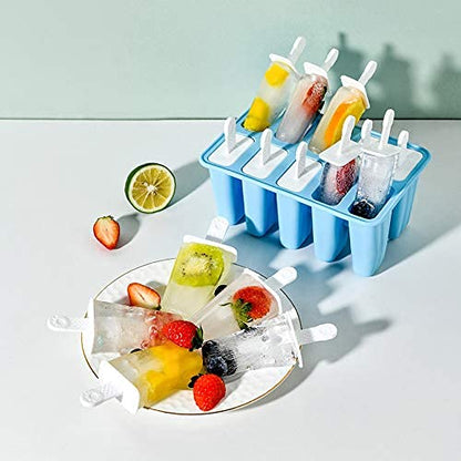 Popsicle Molds 10 Pieces Silicone Ice Pop Models Popsicle Models Reusable Easy Release Ice Pop Maker (10 Cavities-Blue)