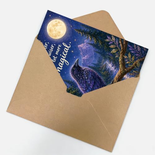Mystical Raven Birthday Card WX-506 with Envelope & Seal - Forest & Moonlit Design