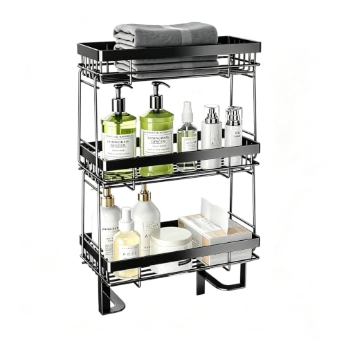 Over The Toilet Shelf Bathroom Organizer No-Drill Black Storage Rack