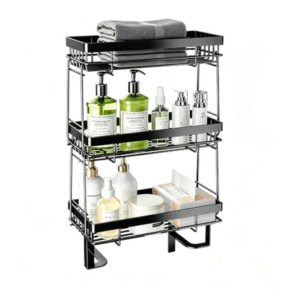 Over The Toilet Shelf Bathroom Organizer No-Drill Black Storage Rack