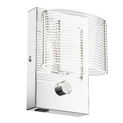 URSOLA Wall Sconce LED Wall Lamp with Dimmer Switch and USB Charging Port Oval Linear Sleek Lampshade 110 Volt Hardwired Wall Light 4000K Sconces Wall Lighting (Chrome)