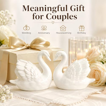 2PCS Ceramic Swan Cake Topper Set for Weddings and Celebrations