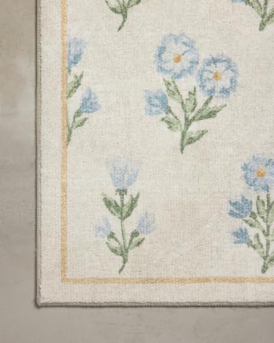 Loloi Chris Loves Julia Clove Ivory & Light Blue Bath Mat 1'10" x 5' - Rectangular