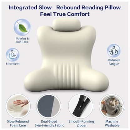Grey Reading Pillow for Sitting in Bed, 22 Inch Lumbar Support Cushion