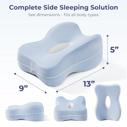 Memory Foam Knee Pillow for Side Sleepers - Supports Hip Back & Knee Pain Relief