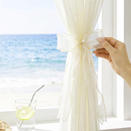 Creamy Ivory Bow Curtain Tiebacks - Elegant Decorative Drapery Straps for Home & Office