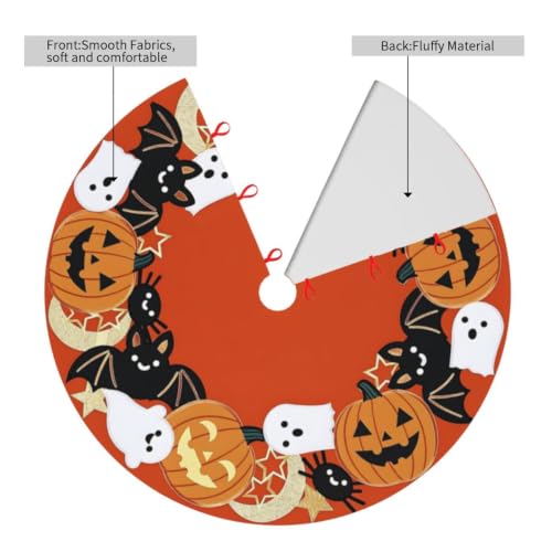 Small Halloween Ghost Pumpkin Tree Skirt, 30 Inch Autumn Holiday Decor