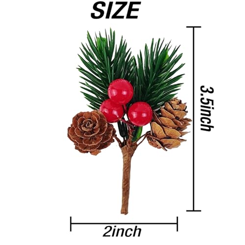 Christmas Floral Picks with Pine Cones and Red Berries, 30 Pack for Holiday Decoration
