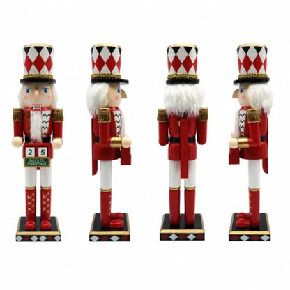 Red Wooden Nutcracker Advent Calendar - 15 Inch Christmas Tabletop Decoration