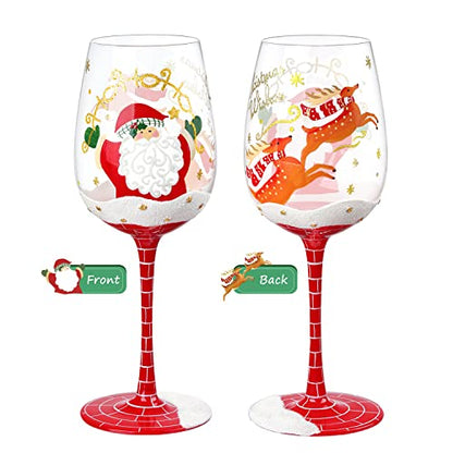 Hand Painted Santa Reindeer Wine Glass - Christmas Gift 15 oz - Variation: Santa Claus & Elk