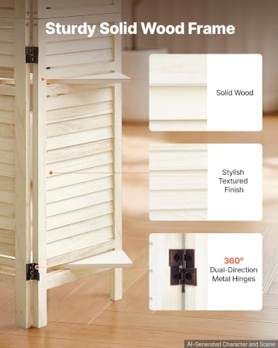 Wood Room Divider 6 Panels Folding Privacy Screen with Shelves - VEVOR, White Variation