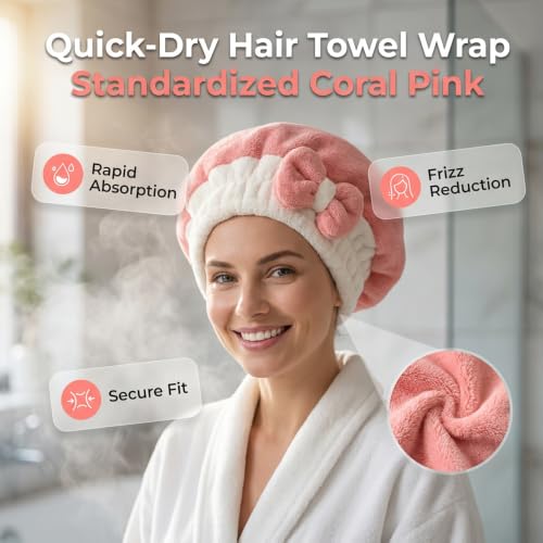 Microfiber Hair Towel Cap - Soft Coral Fleece Wrap with Elastic Fit - Purple