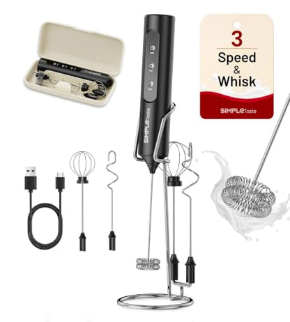 SIMPLETASTE Rechargeable Handheld Milk Frother Wand with Stand - Shadow Black