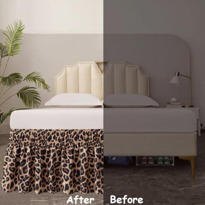 20 Inch Leopard Cheetah Print Bed Skirt with Ruffle & Elastic Fit - Variation 75x54