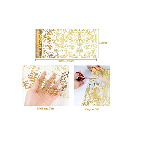 Gold 100ft Glitter Metallic Mesh Table Runner Roll for Wedding Party Decor - Sunlunckystar