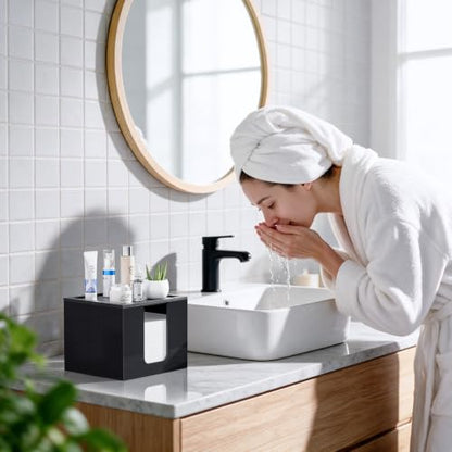 Disposable Face Towel Holder Container Acrylic & Bamboo - Black Variation