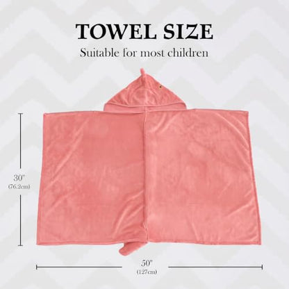 Kids Dinosaur Hooded Towel Pink Fleece Poncho for Bath & Pool