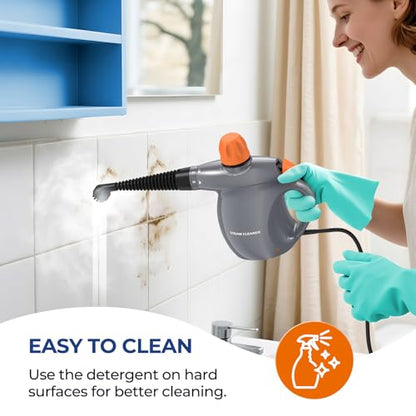 Pressurized Handheld Steam Cleaner Orange & Gray 13-Piece Deep Cleaning Set