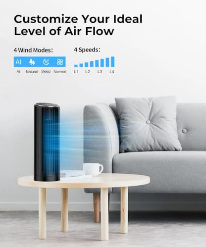 13.2 Inch Tower Fan for Bedroom Office Quiet 4 Speeds Oscillating Cooler