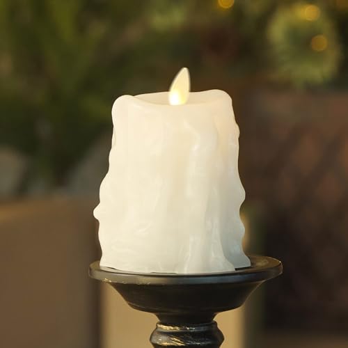 Heavy Wax Drip White Pillar Candle, 3.4 x 4.5 in, Flameless LED (Variation of THIS listing)