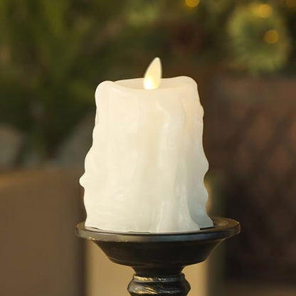 Heavy Wax Drip White Pillar Candle, 3.4 x 4.5 in, Flameless LED (Variation of THIS listing)