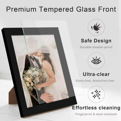 8x10 Picture Frame Set of 6 with Real Glass - Black Home Decor