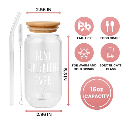 Girlfriend Gift Can Glass - 16 Oz with Lid, Straw & Brush - Variation 4