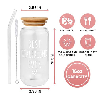 Girlfriend Gift Can Glass - 16 Oz with Lid, Straw & Brush - Variation 4