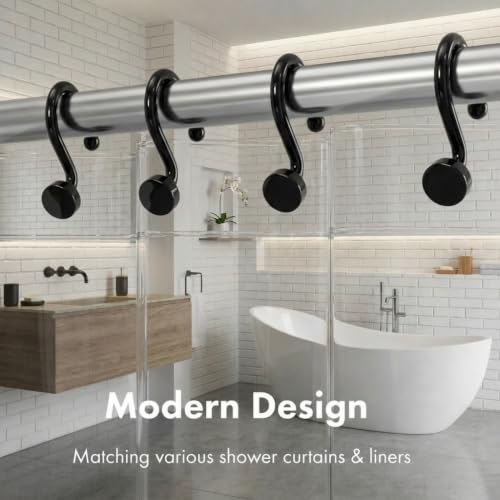 Bathway Plastic Shower Curtain Hooks - Black, Medium, 12 Pcs - Decorative Bathroom Hooks