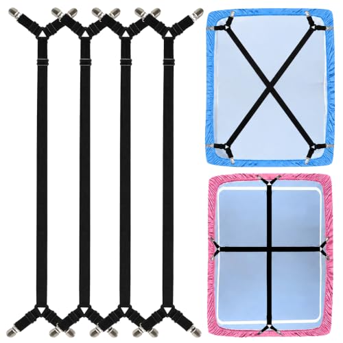Black Adjustable Sheet Straps - Fitted Sheet Clips for Bed Sheets - 4 Pack