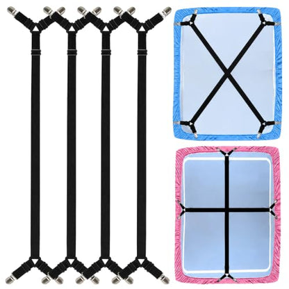 Black Adjustable Sheet Straps - Fitted Sheet Clips for Bed Sheets - 4 Pack