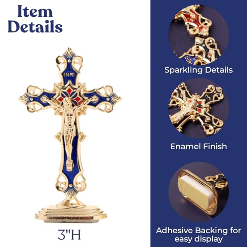 Mini Standing Crucifix Assortment with Enamel Details - 3 Inches, Pack of 3