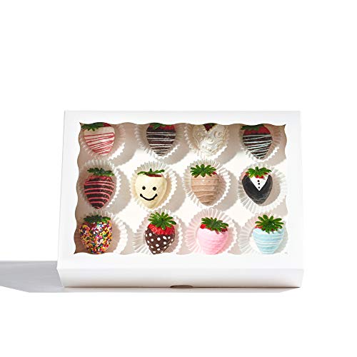 48PCS 10x7x2.5 White Bakery Window Gift Boxes for Cookies & Strawberries - Elegant White Strawberry Box
