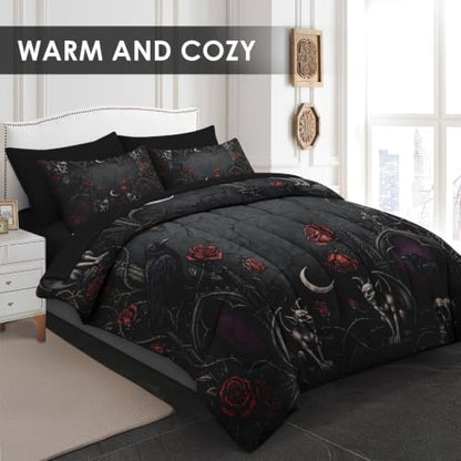 Gothic Skull Comforter Set - Queen Size Bedding with Pillows & Sheets - Variation: Gothic Gargoyle